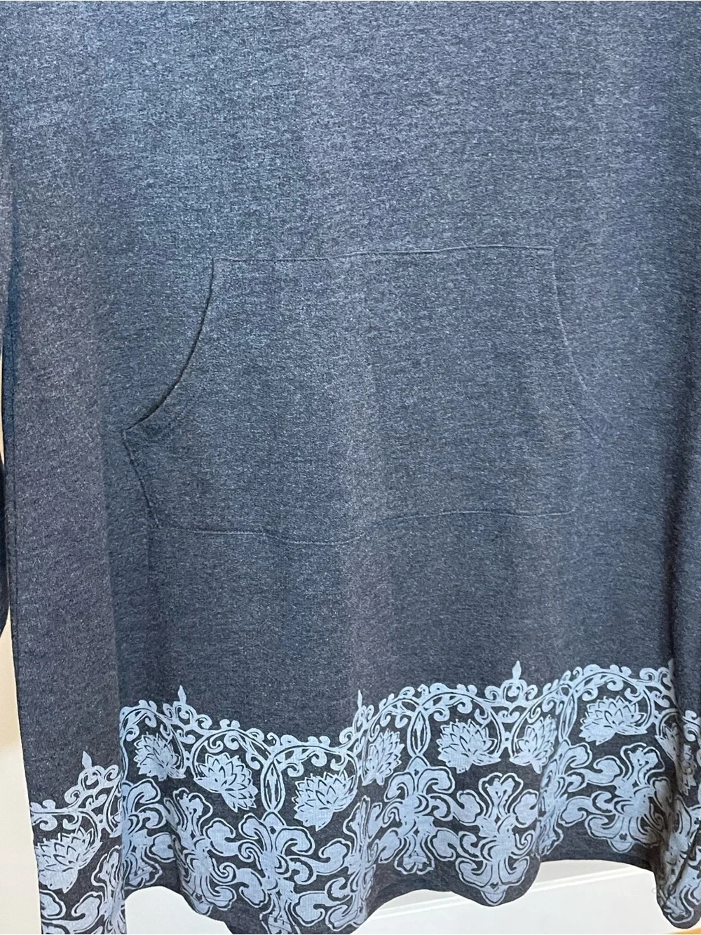 lola Charcoal Long-Sleeve Hooded Tunic with Decorative Hem